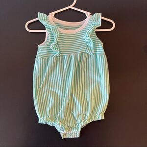 Baby Cat & Jack 6-9 mo NWOT teal & white stripes onesie bubble w ruffle sleeves